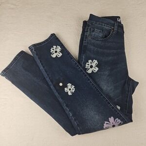 Diane Gilman Dark Blue Skinny Jeans with Floral Accents